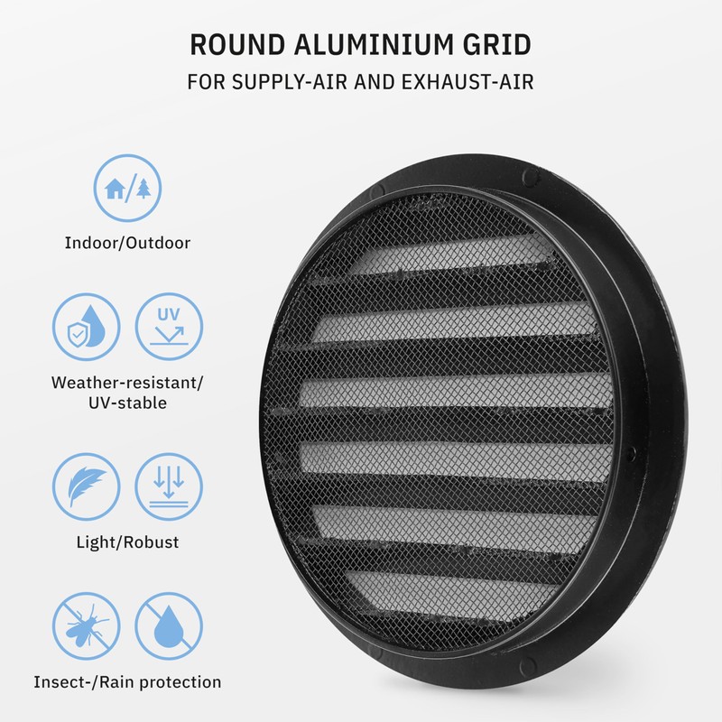 calimaero® WSGB 5" Inch Black Round Metal Air Vent Grill