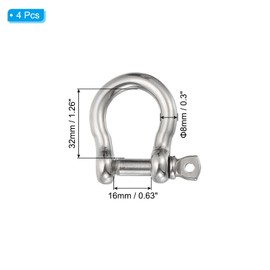 PATIKIL Screw Pin Shackle 8mm 5/16" 880lb, 4Pcs 304 Stainless Steel Forged Bow Shackle Marine Grade for Chains Wire Rope Outdoor, Silver