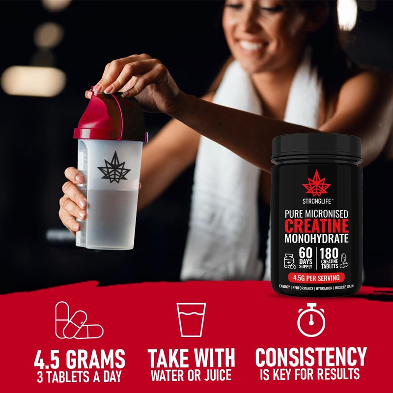 Stronglife Creatine Tablets - 180 Tablets, 4500mg Daily Serving, 1500mg
