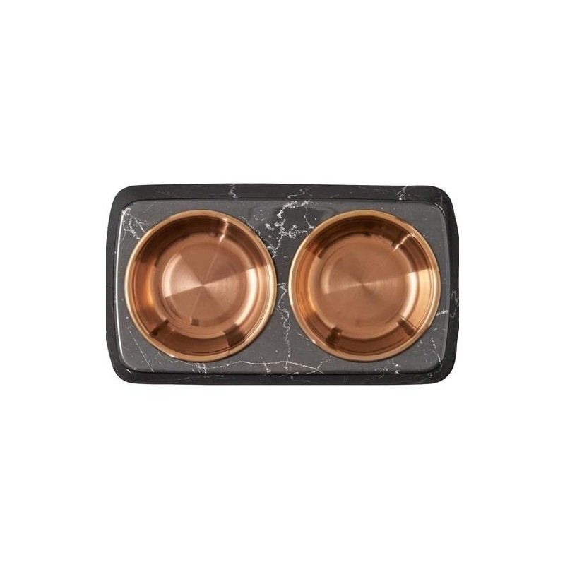 Double Pet Bowl with Marble Stand, Copper Stainless Steel