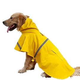 Yukon Dog Raincoat Waterproof Rain Jacket Poncho with Hoodie and Reflective Strips for Large Dogs (Yellow, Medium)