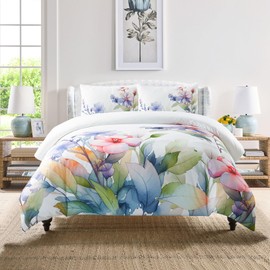 Style Quarters Duvet Cover Queen Size-3 Pieces Floral Duvet Cover Set with Zipper Closure,100% Washed Microfiber Bedding Set,1 Soft Duvet Cover 90"x90" with 8 Corner Ties and 2 Pillow Shams 20"x26"