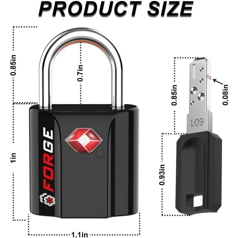 Forge Black 4 Pack TSA Approved Travel Luggage Locks Ultra-Secure