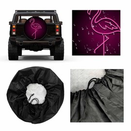 MIYASANG Pink Neon Flamingo Spare Tire Cover Bright Fluorescent Glowing Bird Colorful Exotic Weatherproof Universal Wheel Protectors Camper Tire Covers for Trailer Rv Travel(17 inch)