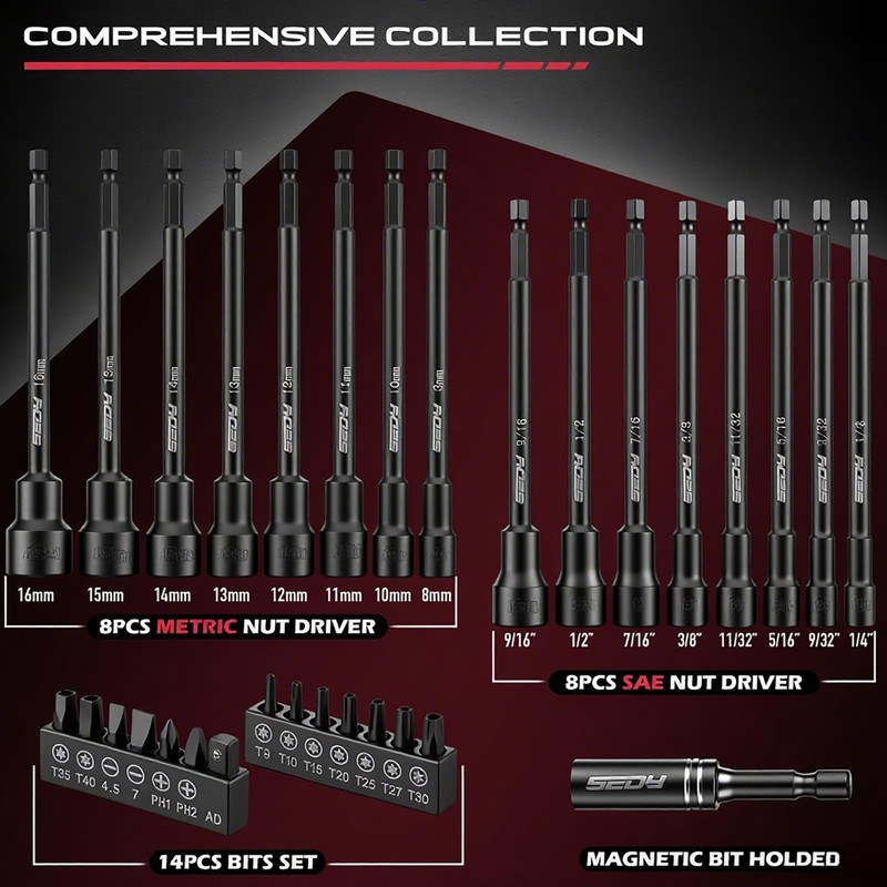Nut Driver Impact Bit Set - 31-Piece Magnetic Socket Impact