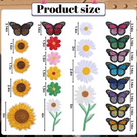 36 Pcs Flower Iron On Embroidered Patches, Sunflowers Butterfly Daisy Flower Iron on Patches Set Embroidered Iron on Patch Colorful Decorative Patches for Jackets Dress Clothes Bags Arts Crafts DIY De
