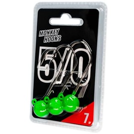 Monkey Lures Hook - 3 Jig Heads, Size/Weight/Colour: Size 5/0 / 7g / Green