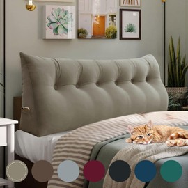 14 lbs Thickened King Wedge Pillow Headboard Body Positioner Bed Wedge Pillow Backrest Support Triangular Headboard Cushion with Side Pocket Velvet Positioning Support Taupe