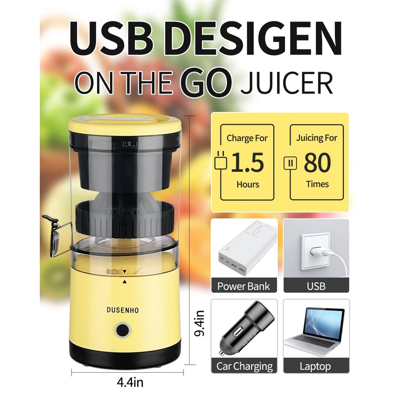 DUSENHO Electric Citrus Juicer - Rechargeable USB Juicer Machines for