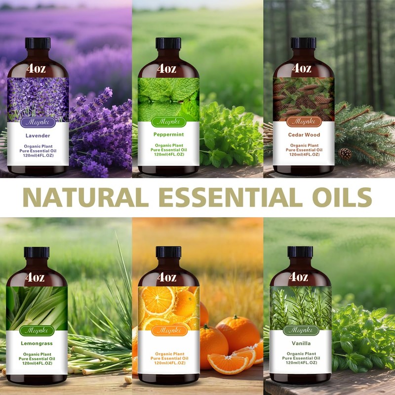 Aromatherapy Essential Oil Set - 6 Bottles × 120ml Lavender,
