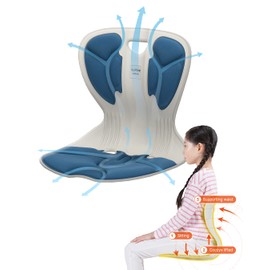 curble Comfy, Ergonomic Chair Back Support, Small and Flexible Posture Corrector for Child and Preteen, Perfect for Yoga, Meditation, School, Desk, Floor Seat (Blue)