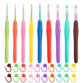 Sugeru® 9 Pieces Crochet Hook Set with 20 Pieces Stitch Markers, 2.0-6.0 mm Crochet Set for Beginners with Rubber Soft Grip, Smooth Hook Head, Ergonomic Lightweight and Comfortable Crochet Tool for