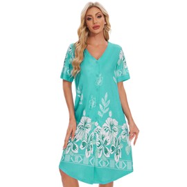 ETOSELL Moo Moos Nightgowns for Women with Pockets Button Down Sleepshirt Short Sleeve House Dress Floral Print Mumu Dresses