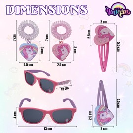 SRV Hub® Sunglasses and Hair Accessories, Bobbles and Snap Clips in Heart Shaped Storage Bag, Backpack for Girls, 4+ Years (Unicorn Bag)