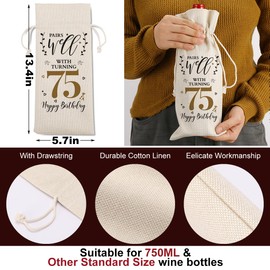 HODREU 75th Birthday Gifts for Women Men Funny Wine Bag 75th Birthday Decorations Party Favors Happy Anniversary 75 Year Old Gifts for Wife Woman Man Her Granny Mom Grandma Friend Wine Gift Bag