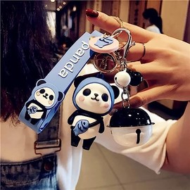 [AIXUAN] Degal Cute PVC Panda Keychain Idea New Year Present Animal Pendant Car Key Pendant Metal Keychain (Blue)
