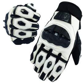 Men's Premium Motorcycle Gloves Moto Racing Gloves Knight Leather Knuckle Protection Motorbike Gloves (White, Medium)