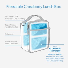 PackIt Freezable Crossbody Lunch Box, Black, Built with ECOFREEZE Technology, Fully Freezable, Collapsible, Reusable, With Top Handle, Front Slip Pocket. Effortlessly Carry, Fresh Every Time.