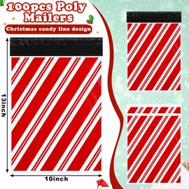 Zhanmai 100 Pcs Christmas Poly Mailer 10 x 13 Inch Candy Cane Shipping Bags Pretty Thick Self Adhesive Mailers Poly Bags Waterproof Packing Envelopes Large Cute Envelope Mailers for Holiday Mailing