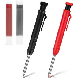 Carpenters Pencil Mechanical Pencil Set with 14 Refills 2 Colors, 45mm Long Nose Nib Metal Solid Joiners Pencil with Sharpener Scribe Tool Work Pencils for Builders Construction Architect Woodworking