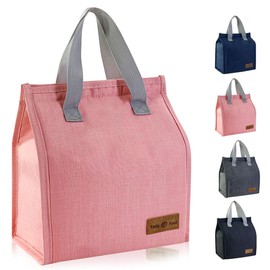 Insulated Lunch Bags for Women Men, Reusable Leakproof Lunch Box Tote Bag, Heat Cold Preservation Lunch Box Container for Women Adult Work Ladies Men School Picnic or Travel (Pink)