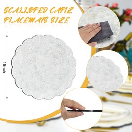 Gandeer 4 Pcs Scalloped Capiz Placemats - 15'' Decorative Scalloped Placemats Wavy Ivory Capiz Shell Table Mats for Dinner Party Table Decoration, Washable