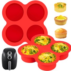 Puyeipt 2 Pack Air Fryer Egg Bite Molds, 4-Cup Mini Round Muffin Pans Silicone Baking Molds for for Oven, Air Fryer and Pot