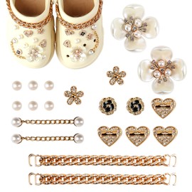 WrteEase 20PCS Bling Croc Charms - Flower Pearl & Bracelet Wristbands - Sparkling Shoe Decoration Accessories for DIY, Birthday Party Gifts, and Shoe Customization