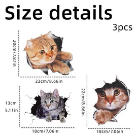 LEEQ 3 x Car Stickers - 3D Cat Stickers, Cute Cat Decorations, Custom Car Bumper Sticker, Scratch Theme Wall Sticker
