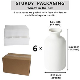 YANLING 6 jarrones de cerámica blancos para decoración del hogar, jarrones de cerámica blanca de 5.6 pulgadas para centros de mesa pequeños jarrones bohemios, jarrones de zacate de Pampa para