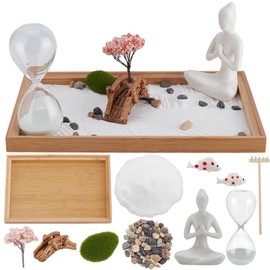 WEBEEDY Japanese Zen Garden for Desk,11" x 7.5" Mini Zen Garden Kit Desktop Sand Tray Kit with Sand Rocks Rakes Accessories for Home Office Desk Beautiful Decor Relaxation Meditation Gift Set