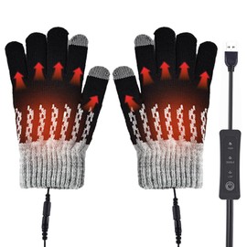 LUFEIS USB Heated Gloves, Double-Side Heated Knitted USB Hand Warmer Gloves with 3 Adjustable Temperature & Touchscreen Fingers, Heating Mittens for Men & Women, Knitting Mittens for Cycling, Skiing