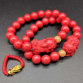Feng Shui Amulet Bracelet Prosperity Red Bead Bracelet with Charm Red Pi Xiu/Pi Yao Attract Lucky Wealthy Bangle for Women/Men, Adjustable, bead diameter: 10mm, Plastic, stone