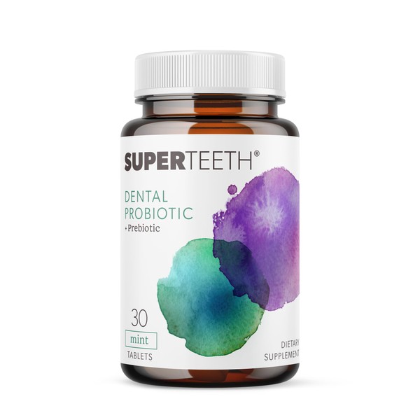 SuperTeeth Chewable Dental Probiotic for Adults & Kids | Support Healthy Teeth & Gums | Oral Health | Fights Bad Breath | BLIS M18 | 30 Mint Flavored Tablets | Fluoride & Sugar Free | Vegan Supplement