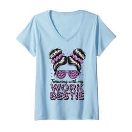 Womens Twinning With My Work Bestie V-Neck T-Shirt