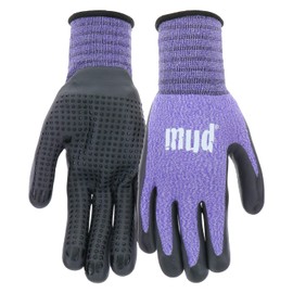 MUD Grip Women's Nylon Seamless Knit Shell Water Resistant Dotted Nitrile Palm Gardening Gloves, Excellent Grip, High-Dexterity, Abrasion Resistant, X-Small/Small, Violet (MD31011V-WXS)