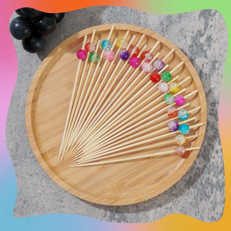 Minisland Orange Red Pearl Fancy Toothpicks for Appetizers, 4.7 Inch