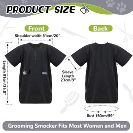 Bonuci 4 Pack Short Sleeves Pet Grooming Work Clothes with Zipper Anti Static Splash Proof Barber Smock Pet Dog Grooming Smocks Cosmetologist Uniforms for Pet Shop Women Men, 3XL