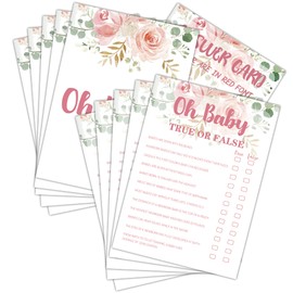Baby Shower Game Set - Oh Baby True Or False Gender Reveal Party Decor - Floral Greenery Baby Shower Games & Activities - Blush Pink Game Pack For Boys and Girls - 30 Game Cards 1 Answer Card(C01)