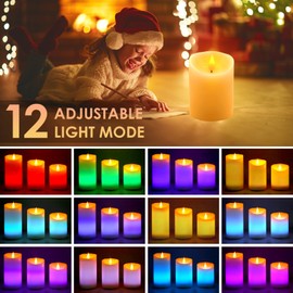 Flameless LED Candles Light, ALED Light 3 Pack Warm White Plus Multicolor Real Wax Battery Operated Electric LED Battery Candles with Timer FLameless Pillar Candles for Decoration