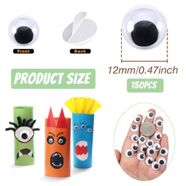 TOAOB 150pcs 12mm Plastic Wiggle Googly Eyes Self Adhesive Black Round Sticker Eyes DIY Arts Crafts Scrapbooking Accessories