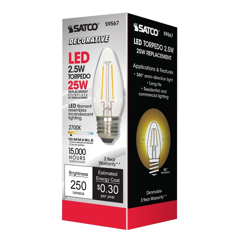 Satco S9567 Medium Bulb in Light Finish, 3.50 inches, 250Lm/Meduim