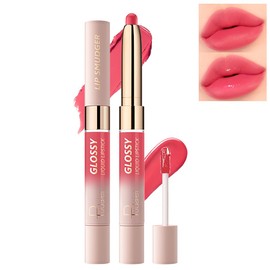 BEUKING Dual Ended Matte Lipstick & Mirror Lip Gloss, 2 Texture in 1 Lip Stain, Non-Stick Cup Smooth Velvet Long Lasting Smudge Proof Not Fade High Pigment Lip Tint (02#Sour raspberry, 0.14 OZ)