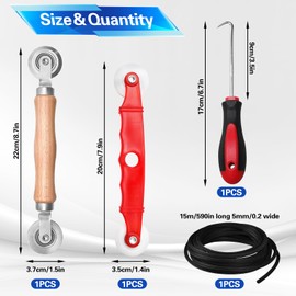 RAFIYU 4 Piece Fly Screen Repair Set, Double Wheel Sealing Roller Spline Roller, Tool Retractor for Fly Screen Roll, Piping Tape Hook Tool with 15 m x 5 mm Piping Rubber Cord