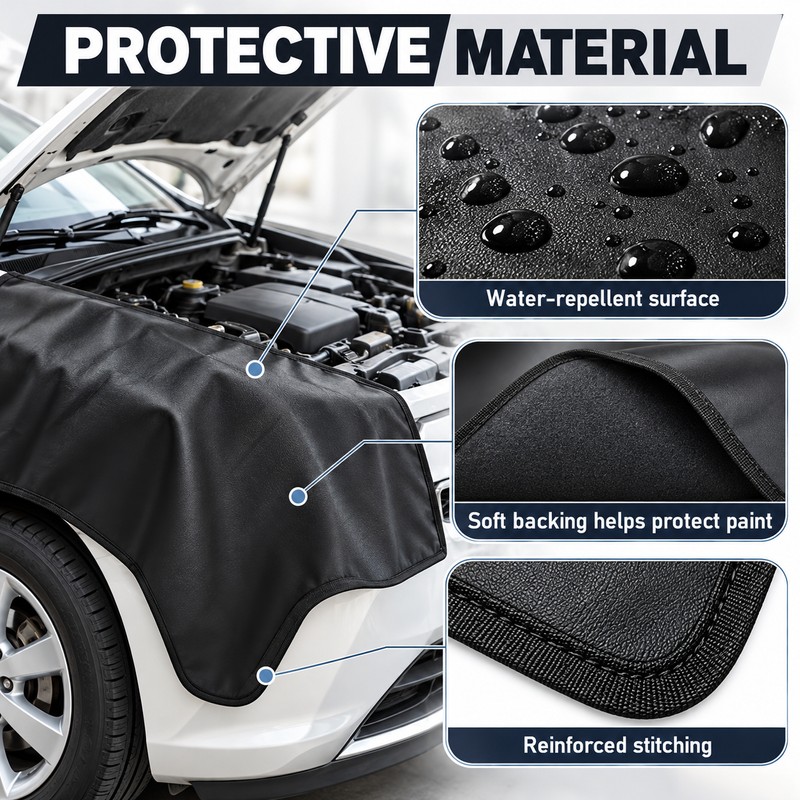 Black Fender Protector Mat with Hooks, 53.5 x 25.6 in,