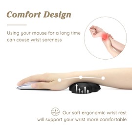 Arisase Cloud - Cojín de reposamuñecas para mouse, ergonómico, suave, de piel sintética, de espuma viscoelástica, para aliviar el dolor, con base antideslizante para oficina, escuela, hogar, computadora portátil y mouse de computadora (negro)