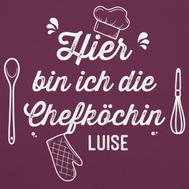 Geschenk mit Namen personalisiert by Shirtracer - Apron - Cooking Apron Women - Hier bin ich die Chefköchin with Name I Chef Gift I Gift Cooking, 1 eggplant
