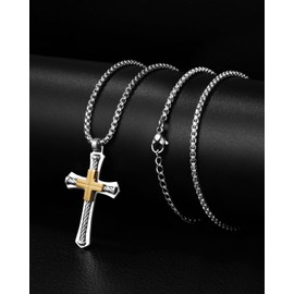 BDL Cross Necklace for Men- Silver Jesus Christ Pendant Boy Necklace Jewelry Graduation Gifts for Men