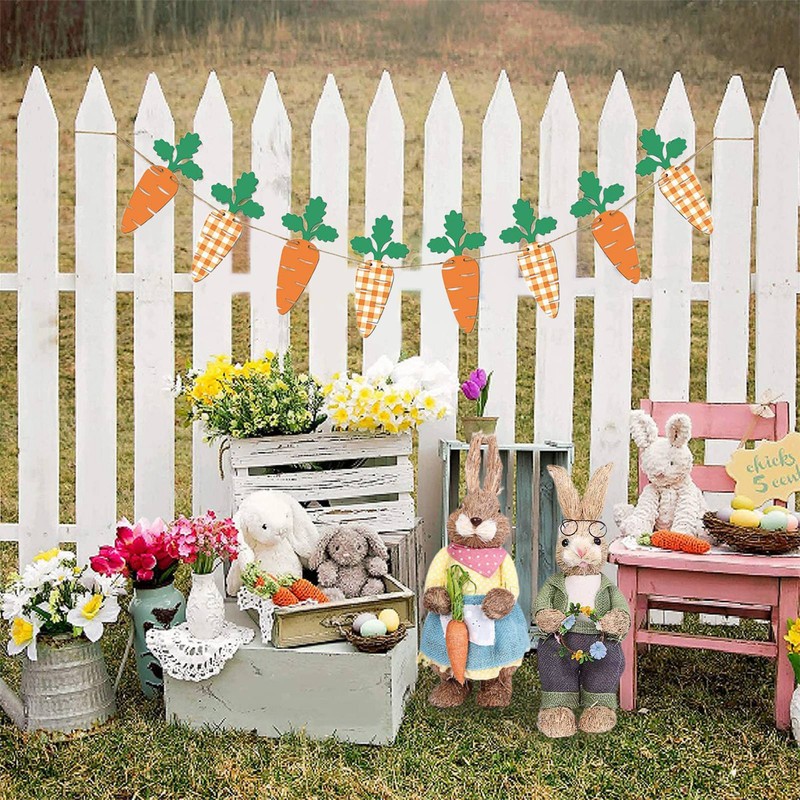 Artificial Simulated Straw Bunny Cute Easter Straw Rabbit Figurines Easter