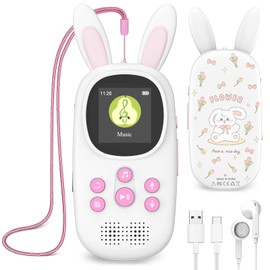 32GB MP3 Music Player for Kids, Cute Bunny Kids Music MP3 Player with Bluetooth, MP3 & MP4 Players with Speaker, MP3 Player with FM Radio, Recordings, Alarm, Pedometer, Stopwatch, Support up to 128GB